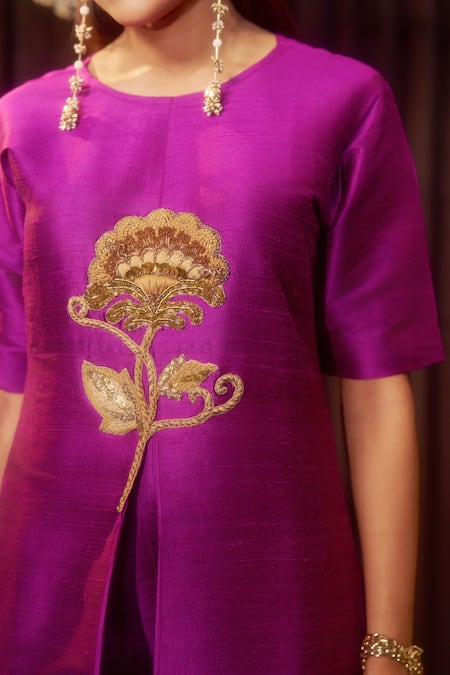 Buy Coeur Purple Silk Embroidery Round Neck Elor Rosara Jumpsuit Online at Aza Fashions Buy_Coeur_Purple Silk Embroidery Round Neck Elor Rosara Jumpsuit _Online_at_Aza_Fashions