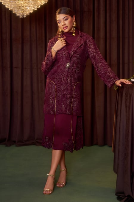 Coeur Gleia Wine Corded Jacket & Dress Set 