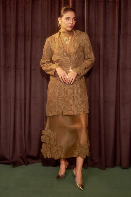 Coeur Gleia Gold Corded Jacket & Dress Set 