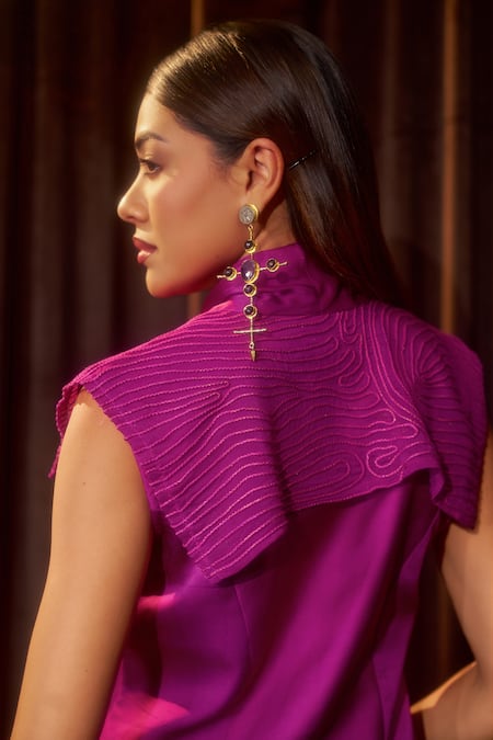 Buy_Coeur_Fuchsia , Satin, Silk Gleia Rosara Corded Top And Pant Set _Online_at_Aza_Fashions