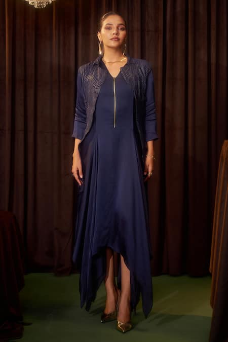 Coeur Navy , Satin, Silk Elor Sapphire Dress With Corded Jacket Online at Aza Fashions Coeur_Navy , Satin, Silk Elor Sapphire Dress With Corded Jacket _Online_at_Aza_Fashions