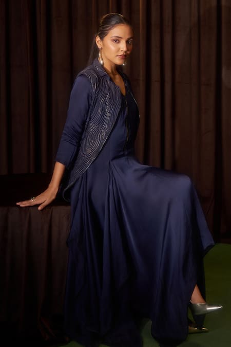 Buy Coeur Navy , Satin, Silk Elor Sapphire Dress With Corded Jacket Online at Aza Fashions Buy_Coeur_Navy , Satin, Silk Elor Sapphire Dress With Corded Jacket _Online_at_Aza_Fashions
