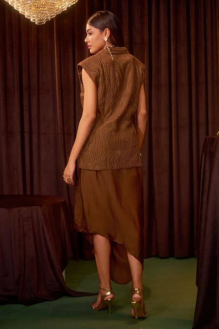 Coeur Gleia Tawny Satin Dress With Corded Jacket 