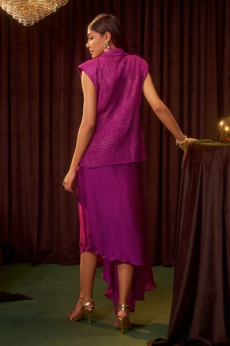 Coeur Gleia Fuchsia Satin Dress With Corded Jacket 