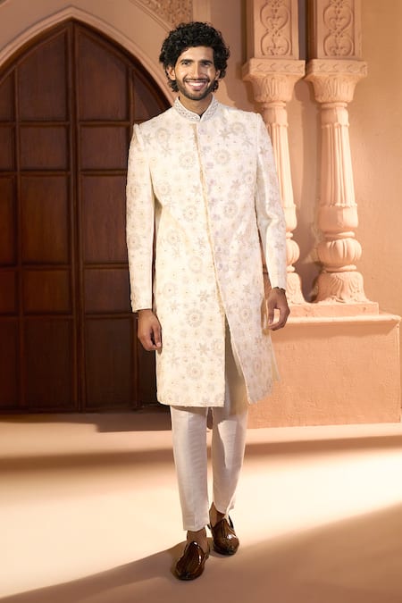 Buy Arihant Rai Sinha Cream Dupion Embroidery, Sequins Floral Pastel Sherwani Set Buy_Arihant Rai Sinha_Cream Dupion Embroidery, Sequins Floral Pastel Sherwani Set