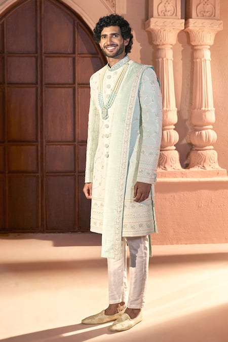 Buy Arihant Rai Sinha Green Silk, Dupion Embroidery, Zari Floral Vine Sherwani Set Buy_Arihant Rai Sinha_Green Silk, Dupion Embroidery, Zari Floral Vine Sherwani Set