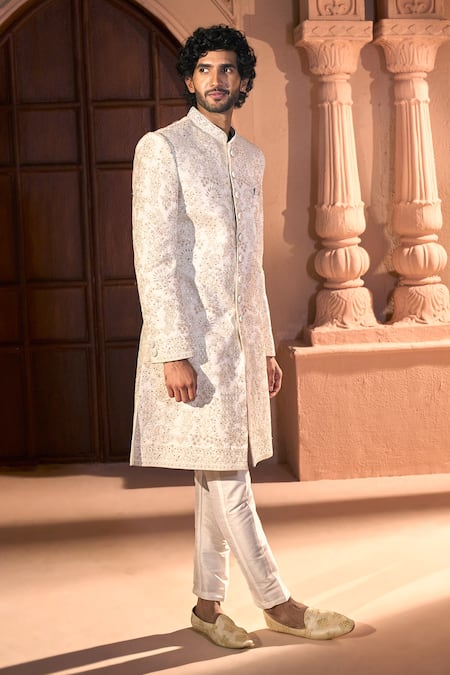 Arihant Rai Sinha Cream Silk, Dupion Embroidery, Sequins Sherwani And Pant Set at Aza Fashions Arihant Rai Sinha_Cream Silk, Dupion Embroidery, Sequins Sherwani And Pant Set _at_Aza_Fashions