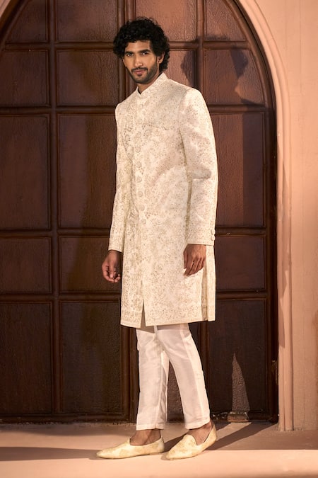 Buy Arihant Rai Sinha Cream Silk, Dupion Embroidery, Sequins Sherwani And Pant Set Buy_Arihant Rai Sinha_Cream Silk, Dupion Embroidery, Sequins Sherwani And Pant Set