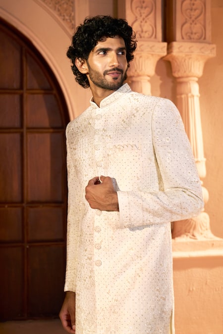 Arihant Rai Sinha Cream Silk, Dupion Embroidery, Sequins Tonal Sherwani Set at Aza Fashions Arihant Rai Sinha_Cream Silk, Dupion Embroidery, Sequins Tonal Sherwani Set _at_Aza_Fashions
