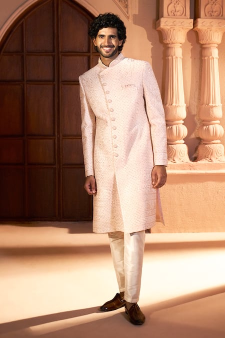 Buy Arihant Rai Sinha Peach Silk, Dupion Embroidery Tonal Pastel Sherwani Set Online at Aza Fashions Buy_Arihant Rai Sinha_Peach Silk, Dupion Embroidery Tonal Pastel Sherwani Set _Online_at_Aza_Fashions