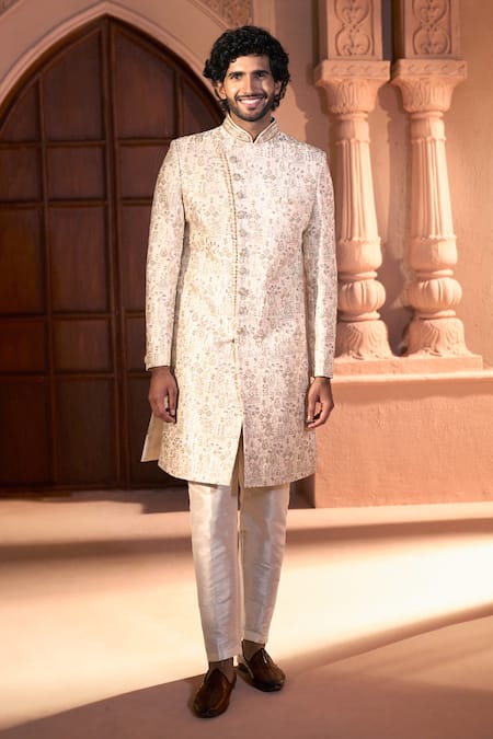 Buy Arihant Rai Sinha Cream Silk, Dupion Embroidery Paisley Sherwani Set Online at Aza Fashions Buy_Arihant Rai Sinha_Cream Silk, Dupion Embroidery Paisley Sherwani Set _Online_at_Aza_Fashions