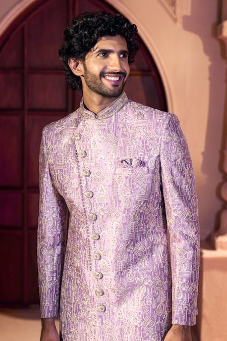 Buy Arihant Rai Sinha Pink Silk, Dupion Embroidery, Metallic Thread Paisley Pattern Sherwani Set Buy_Arihant Rai Sinha_Pink Silk, Dupion Embroidery, Metallic Thread Paisley Pattern Sherwani Set