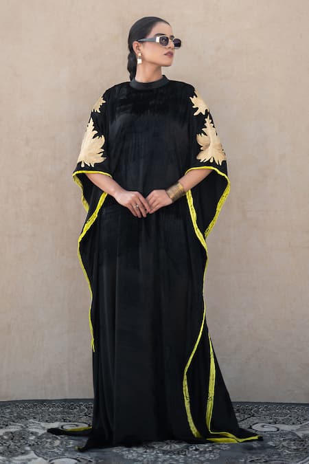 Buy Wazir C Black Velvet Embroidery, Piping High , Keyhole Sleeve Kaftan Online at Aza Fashions Buy_Wazir C_Black Velvet Embroidery, Piping High , Keyhole Sleeve Kaftan _Online_at_Aza_Fashions