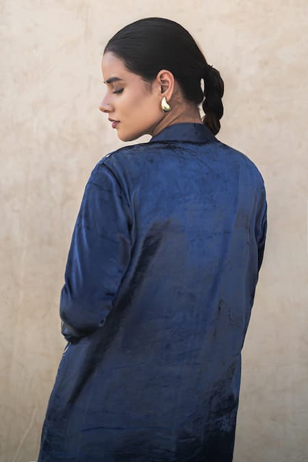 Shop Wazir C Blue Silk Mandarin Collar Kashmiri Golden Tilla Embroidered Cape Set at Aza Fashions Shop_Wazir C_Blue Silk Mandarin Collar Kashmiri Golden Tilla Embroidered Cape Set _at_Aza_Fashions