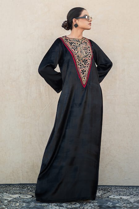 Buy Wazir C Black Embroidery Round , Open Kashmiri Tilla And Aari Dress With Cape Online at Aza Fashions Buy_Wazir C_Black Embroidery Round , Open Kashmiri Tilla And Aari Dress With Cape _Online_at_Aza_Fashions