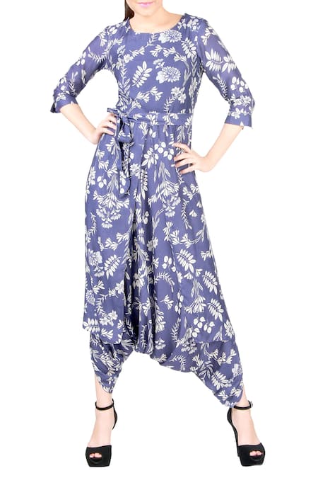 Buy_Soup By Sougat Paul_Purple Printed Dhoti Jumpsuit _Online_at_Aza_Fashions