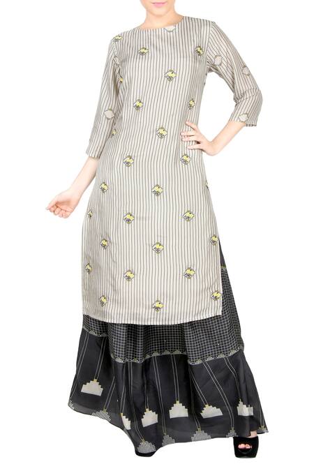 Buy_Soup By Sougat Paul_Black Off-white Kurta And Skirt _Online_at_Aza_Fashions