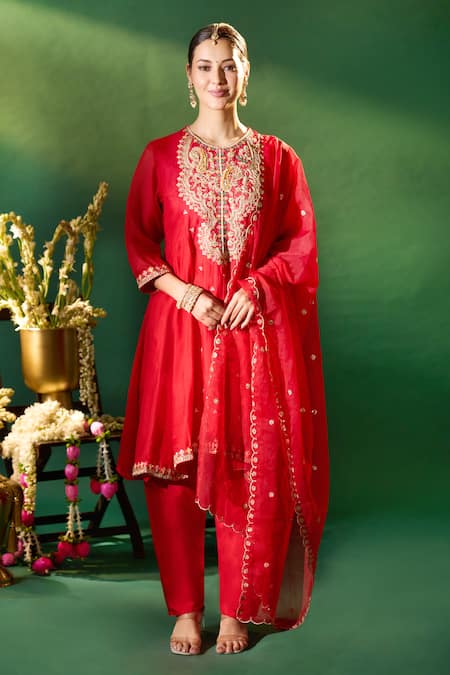 Samyukta Singhania Organza Silk Embroidered Anarkali Set 