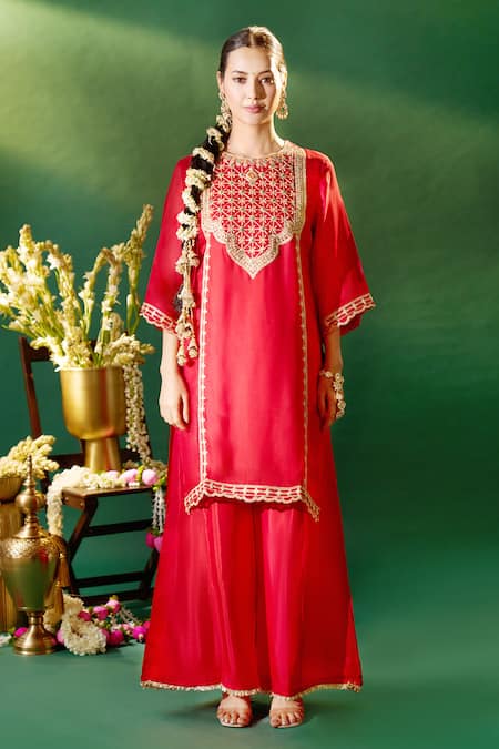 Samyukta Singhania Red , , Shantoon, Embroidery, Zari, Kurta Sharara Set Online at Aza Fashions Samyukta Singhania_Red , , Shantoon, Embroidery, Zari, Kurta Sharara Set _Online_at_Aza_Fashions