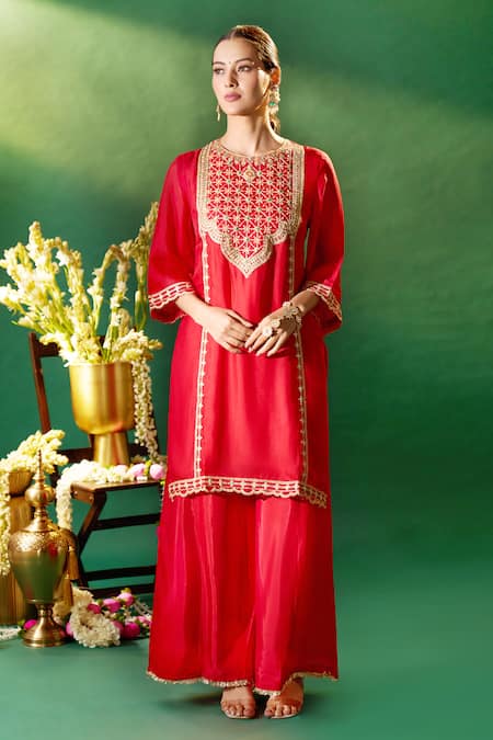 Buy Samyukta Singhania Red , , Shantoon, Embroidery, Zari, Kurta Sharara Set Online at Aza Fashions Buy_Samyukta Singhania_Red , , Shantoon, Embroidery, Zari, Kurta Sharara Set _Online_at_Aza_Fashions