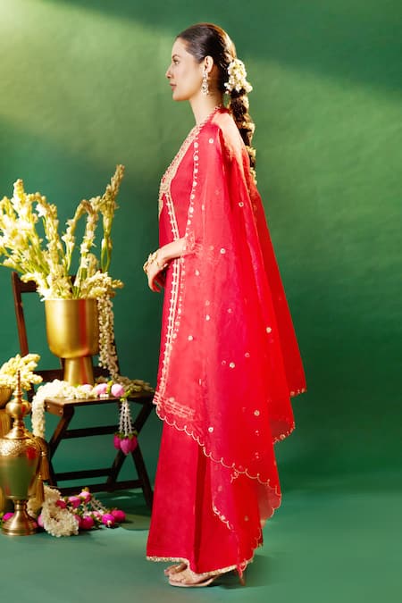 Buy Samyukta Singhania Red , , Shantoon, Embroidery, Zari, Kurta Sharara Set Buy_Samyukta Singhania_Red , , Shantoon, Embroidery, Zari, Kurta Sharara Set