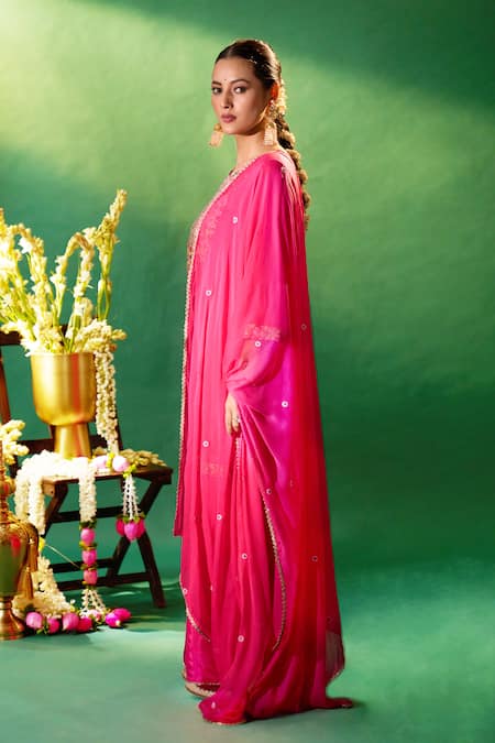 Samyukta Singhania Fuchsia Silk, Shantoon, Chiffon Embroidery, Gota Patti, Yoke Kurta Sharara Set Online at Aza Fashions Samyukta Singhania_Fuchsia Silk, Shantoon, Chiffon Embroidery, Gota Patti, Yoke Kurta Sharara Set _Online_at_Aza_Fashions