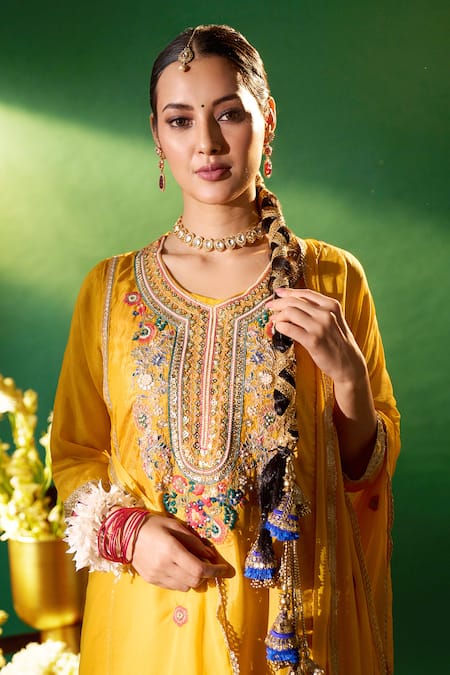Samyukta Singhania Mustard Silk, Shantoon, Chiffon Embroidery, Sequins, Metallic Kurta Sharara Set Online at Aza Fashions Samyukta Singhania_Mustard Silk, Shantoon, Chiffon Embroidery, Sequins, Metallic Kurta Sharara Set _Online_at_Aza_Fashions