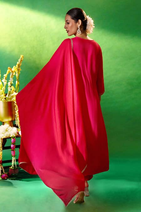 Buy Samyukta Singhania Red Chanderi, Shantoon Embroidery Round Neck, Split Yoke Anarkali Kurta Set Buy_Samyukta Singhania_Red Chanderi, Shantoon Embroidery Round Neck, Split Yoke Anarkali Kurta Set