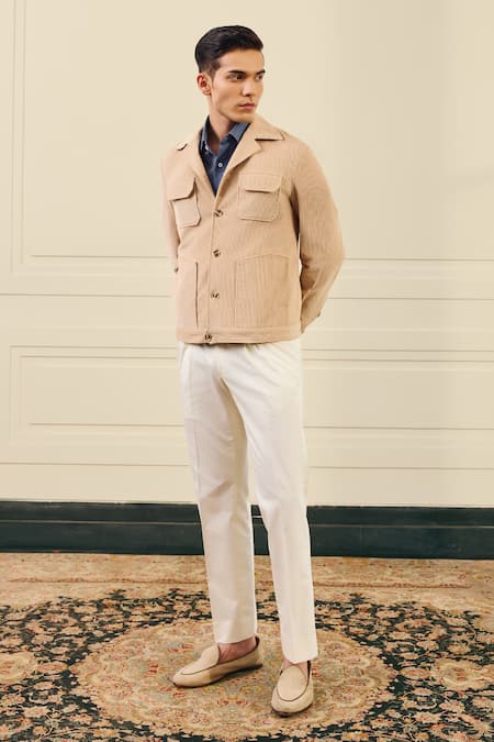 Gargee Designers Beige Corduroy, Cotton Utility Jacket at Aza Fashions Gargee Designers_Beige Corduroy, Cotton Utility Jacket _at_Aza_Fashions
