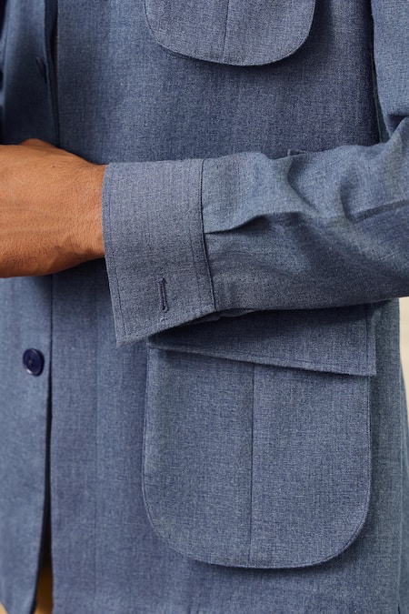 Gargee Designers Blue Cotton, Suiting Utility Pocket Shacket at Aza Fashions Gargee Designers_Blue Cotton, Suiting Utility Pocket Shacket _at_Aza_Fashions