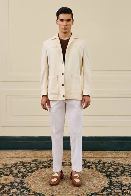 Shop Gargee Designers Ivory Polyester, Viscose Button-up Shacket Online at Aza Fashions Shop_Gargee Designers_Ivory Polyester, Viscose Button-up Shacket _Online_at_Aza_Fashions