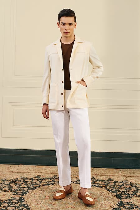 Gargee Designers Ivory Polyester, Viscose Button-up Shacket at Aza Fashions Gargee Designers_Ivory Polyester, Viscose Button-up Shacket _at_Aza_Fashions