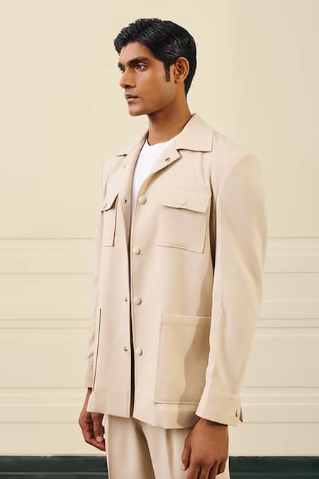 Buy Gargee Designers Beige Polyester, Viscose Utility Pocket Shacket Online at Aza Fashions Buy_Gargee Designers_Beige Polyester, Viscose Utility Pocket Shacket _Online_at_Aza_Fashions