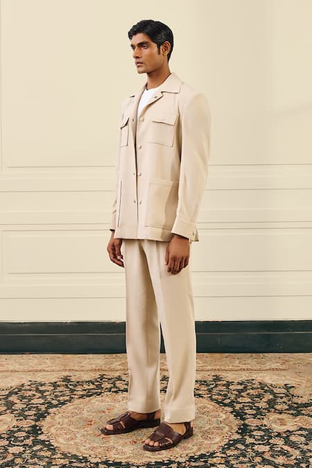 Gargee Designers Beige Polyester, Viscose Utility Pocket Shacket at Aza Fashions Gargee Designers_Beige Polyester, Viscose Utility Pocket Shacket _at_Aza_Fashions