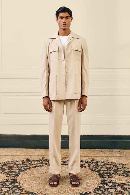 Buy Gargee Designers Beige Polyester, Viscose Utility Pocket Shacket Buy_Gargee Designers_Beige Polyester, Viscose Utility Pocket Shacket