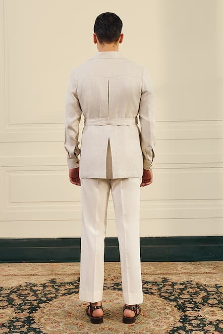 Gargee Designers Linen Herringbone Shacket With Belt