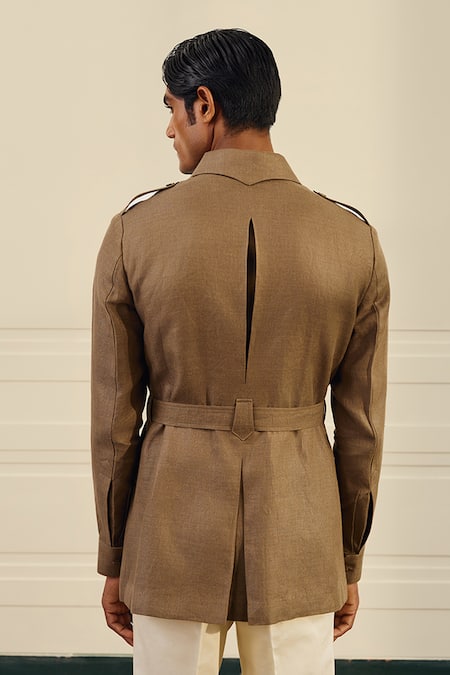 Gargee Designers Linen Herringbone Shacket With Belt