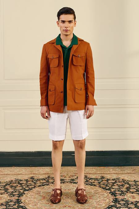 Shop Gargee Designers Orange Suiting, Cotton Flap Pocket Detail Shacket Online at Aza Fashions Shop_Gargee Designers_Orange Suiting, Cotton Flap Pocket Detail Shacket _Online_at_Aza_Fashions