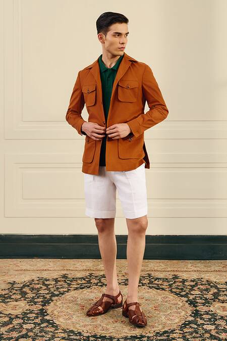 Gargee Designers Orange Suiting, Cotton Flap Pocket Detail Shacket at Aza Fashions Gargee Designers_Orange Suiting, Cotton Flap Pocket Detail Shacket _at_Aza_Fashions