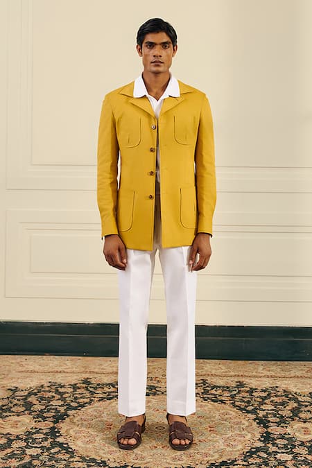 Buy Gargee Designers Mustard Cotton, Suiting Button-front Spread Collar Shacket Online at Aza Fashions Buy_Gargee Designers_Mustard Cotton, Suiting Button-front Spread Collar Shacket _Online_at_Aza_Fashions