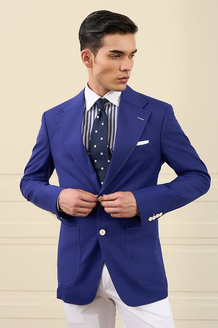 Gargee Designers Blue Wool Double Breasted Blazer at Aza Fashions Gargee Designers_Blue Wool Double Breasted Blazer _at_Aza_Fashions