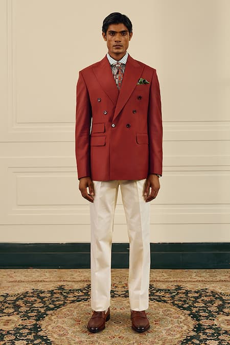 Buy Gargee Designers Rust Wool Double Breasted Blazer Online at Aza Fashions Buy_Gargee Designers_Rust Wool Double Breasted Blazer _Online_at_Aza_Fashions