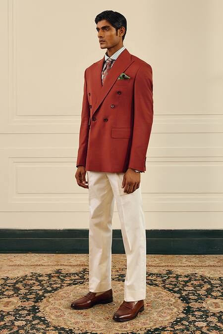 Gargee Designers Rust Wool Double Breasted Blazer at Aza Fashions Gargee Designers_Rust Wool Double Breasted Blazer _at_Aza_Fashions