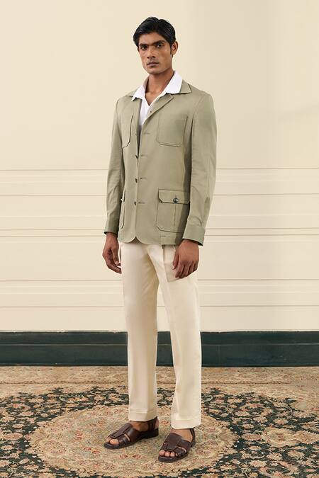 Shop Gargee Designers Green Cotton, Suiting Flap Pocket Detail Shacket Online at Aza Fashions Shop_Gargee Designers_Green Cotton, Suiting Flap Pocket Detail Shacket _Online_at_Aza_Fashions