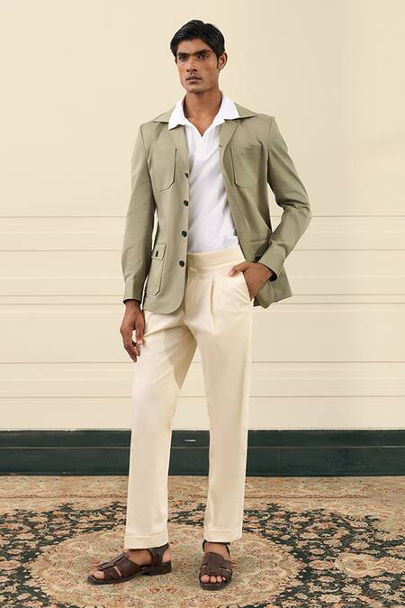 Gargee Designers Green Cotton, Suiting Flap Pocket Detail Shacket at Aza Fashions Gargee Designers_Green Cotton, Suiting Flap Pocket Detail Shacket _at_Aza_Fashions