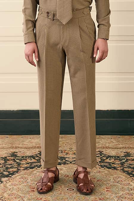 Buy Gargee Designers Beige Polyester Checked Shirt And Pant Set Online at Aza Fashions Buy_Gargee Designers_Beige Polyester Checked Shirt And Pant Set _Online_at_Aza_Fashions