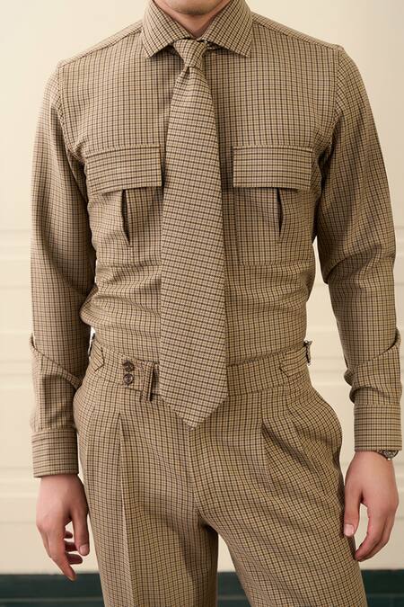 Gargee Designers Beige Polyester Checked Shirt And Pant Set at Aza Fashions Gargee Designers_Beige Polyester Checked Shirt And Pant Set _at_Aza_Fashions