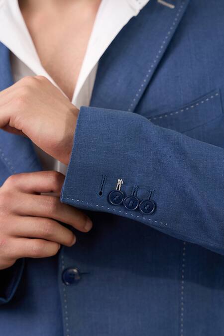 Buy Gargee Designers Blue Linen Single Breasted Blazer Online at Aza Fashions Buy_Gargee Designers_Blue Linen Single Breasted Blazer _Online_at_Aza_Fashions