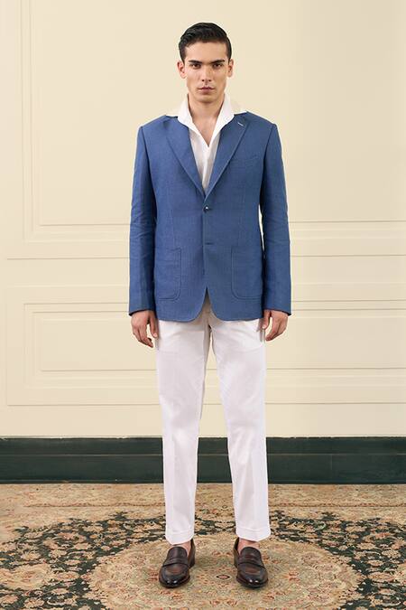 Buy Gargee Designers Blue Linen Single Breasted Blazer Buy_Gargee Designers_Blue Linen Single Breasted Blazer