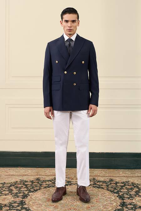 Buy Gargee Designers Navy Wool Double Breasted Blazer Online at Aza Fashions Buy_Gargee Designers_Navy Wool Double Breasted Blazer _Online_at_Aza_Fashions